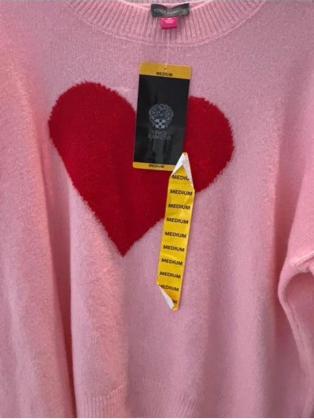 Vince Camuto Pink Crewneck Sweater with Red Heart M Love Valentine